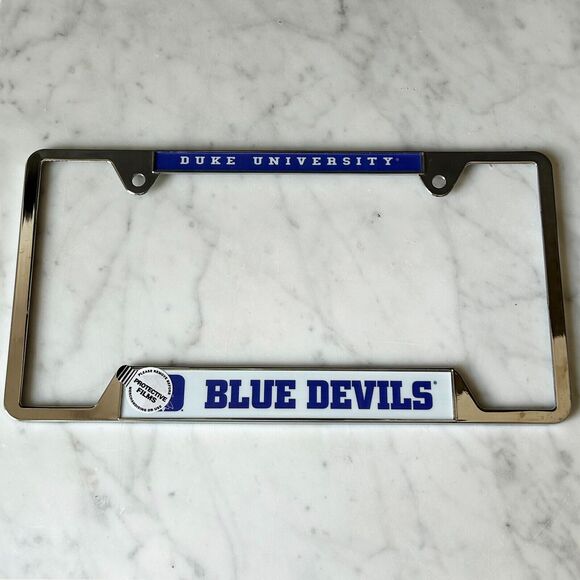 Duke Blue Devils License Plate Holder Metal Chrome Silver Blue White - Picture 1 of 3